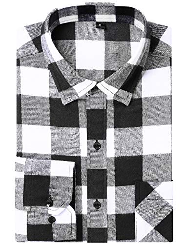 DOKKIA Men's Casual Dress Buffalo Plaid Button Up Long Sleeve Flannel Shirt (XX-Large, Black White Buffalo)