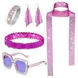 Divers accessoires : démarquez-vous de la foule avec nos accessoires complets de déguisement disco des années 70 pour femme, qui comprennent une écharpe éblouissante à paillettes, des boucles d'oreilles élégantes, un bracelet élégant, un bandeau vibrant et de superbes lunettes de soleil pour un ensemble complet prêt pour la fête.