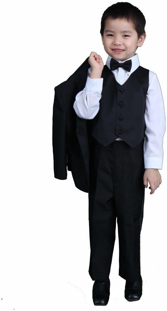 Pink Promise Boy Black 5-Piece Formal Dress Suit Tuxedo Set with Bow