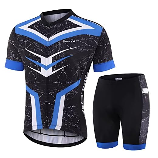 BALEAF Men's Cycling Jersey Set Bicycle Short Sleeve Mountain Bike Shirts Clothing Outfit MTB Summer UPF50+ Blue/White/Black Size S