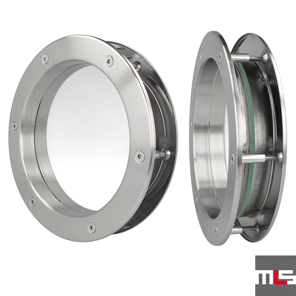 MLS Ojo de Buey B4000, de Acero Inoxidable, 300 mm, Vidrio Transparente | Vidrio de Seguridad VSG, Apto para Puertas de 40 mm de Espesor, Tornillos de Fijación Visibles en Ambos Lados