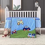 Wowelife Car Baby Crib Bedding Sets for Boys 7 Piece, Blue(Blue-7 Piece)