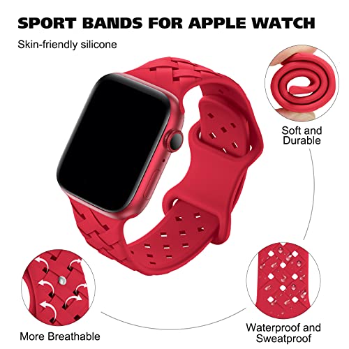 Image of Silicone Braided Weave Bands Compatible with Apple Watch 38mm 40mm 41mm 42mm 44mm 46mm 45mm 49mm, Replacement Sport Breathable Strap for iWatch Series 11 /10 /9 /8 /7 /6 /5 /4 /3 /2 /1 Ultra SE Women Men, Red