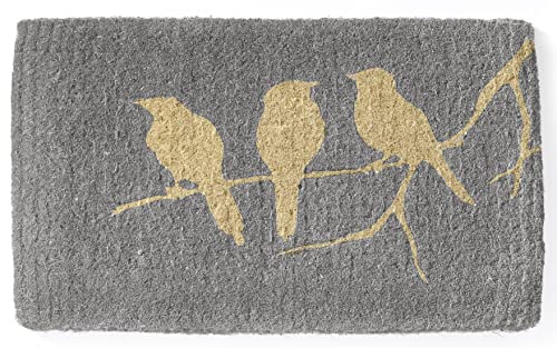 Fab Habitat Extra Thick Doormat - Handwoven, Durable - Natural Coir - Entryway, Front Door, Porch, Patio - Birds On Branch Gray (24" X 36" Thick) #TOP1