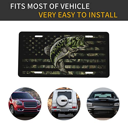 Camo Camouflage Hunting Fish American Flag Aluminum License Plate Decorative Metal Car Front License Plate Cover With 4 Holes Car Tag 6X12Inch #TOP4