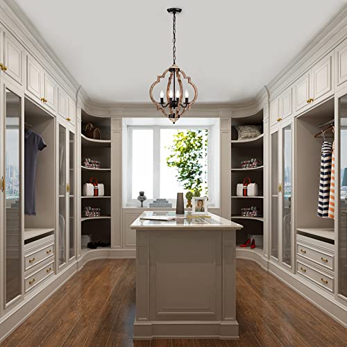 Modern Farmhouse Chandelier Handmade Wood Chandelier Oak Finish 4 Light Chandeliers Pendant Light Fixtures Ceiling Hanging Brown #TOP3