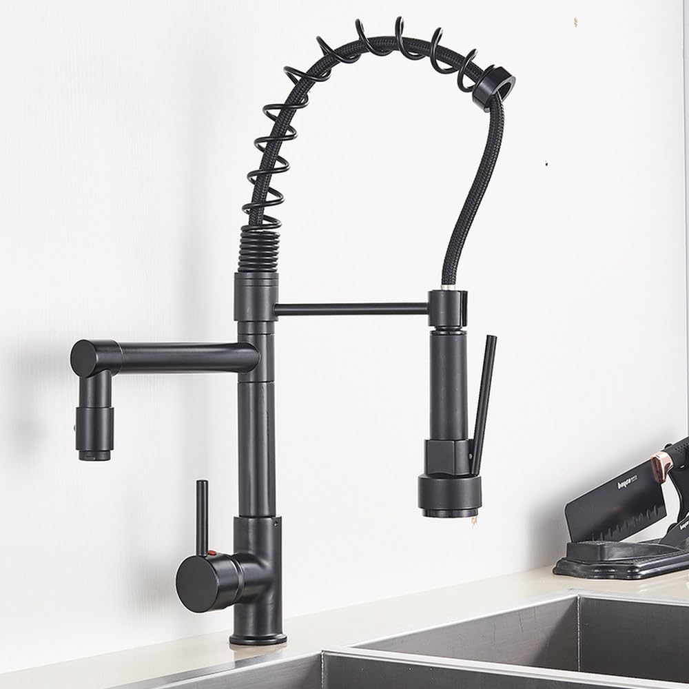 Robinet de cuisine mitigeur en laiton noir et or rose avec douchette XZ