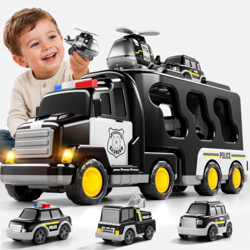 Image of Bennol 5-Piece Police Car Toys for Kids Boys 3-5 4-8, Toy Cop Cars with Lights & Sound, Helicopter & Mini Police Cars for Ages 3 4 5 6 7 8 Toddlers Girls Gifts