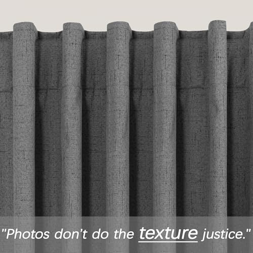 Image of KOUFALL Grey Curtains 132 Inches Long Blackout Linen Back Tab Black Out Pleated Curtains for Living Room 2 Panels Set