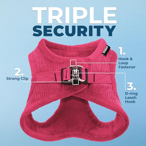 Image of Best Pet Supplies - All Weather Plush, Reflective, No Pull Harness for Small, Medium Dogs, Cats - Secure with Hook & Loop Fastener, Buckle, Double D-Rings - Fuchsia Corduroy, XS