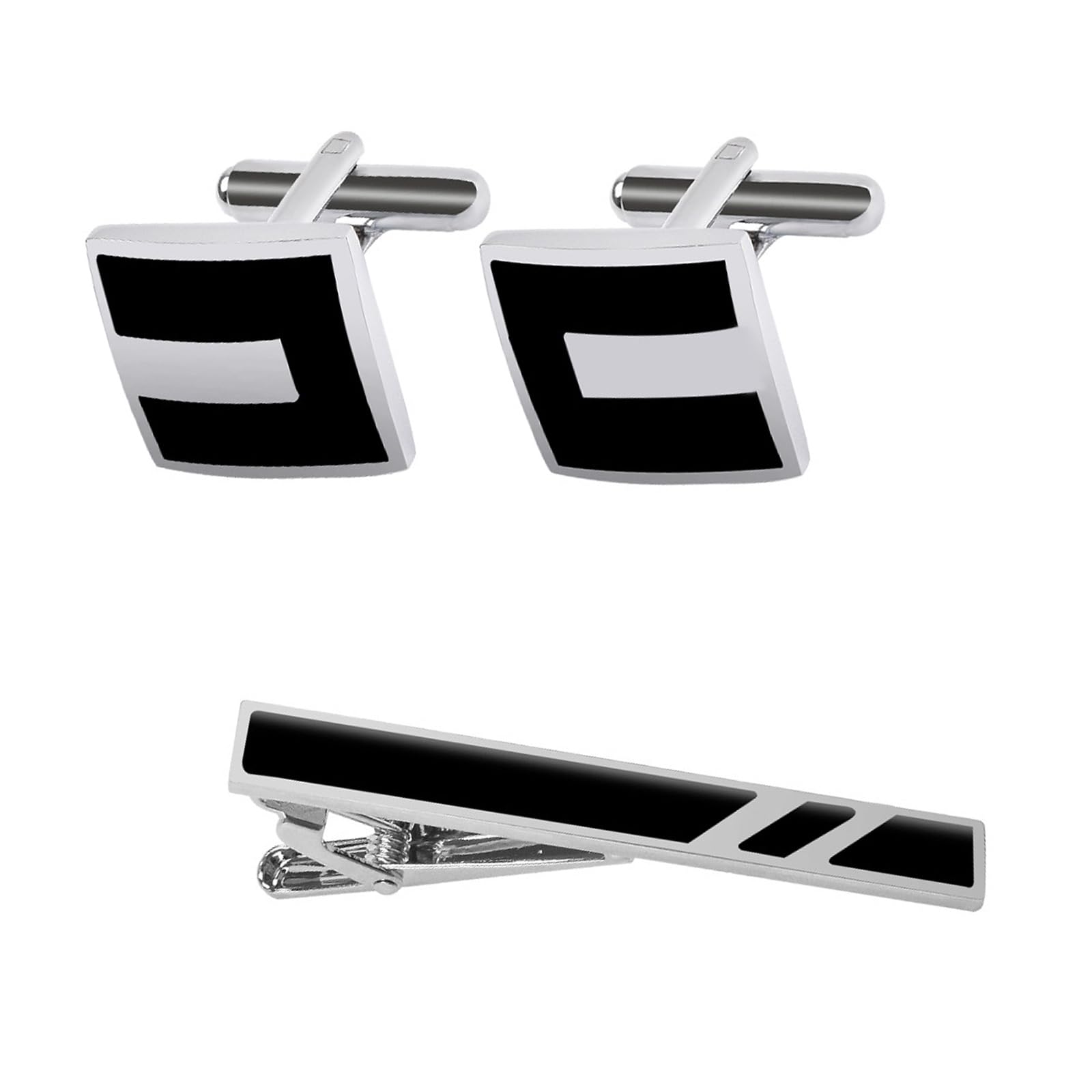 Ljmyy Stylish Checkered Pattern Tie Clip And Cufflinks Set Cuff Links Accessories For Business Formal Occasions