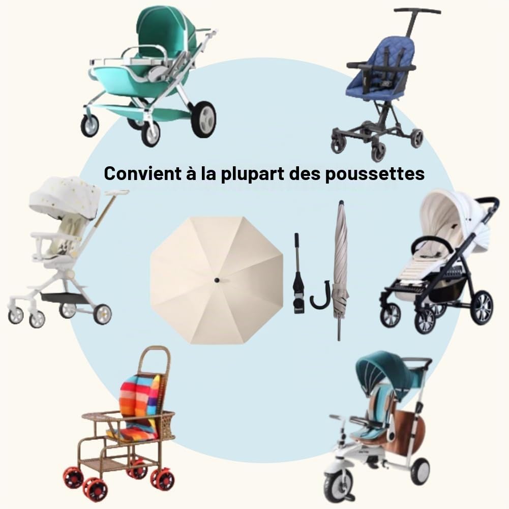Parapluie Parasol Poussette,Ombrelle Poussette Universelle,Ombrelle pour Poussette Anti UV,Parasol Anti UV 50+ pour Landau,Anti UV Parasols pour Landau,Avec Pince Flexible Bras Réglable