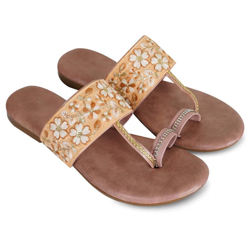 Image of DFR Flip Flops for Women Daily Use Comfortable Ethnic Embroidered Girls Slippers flipflops chappals
