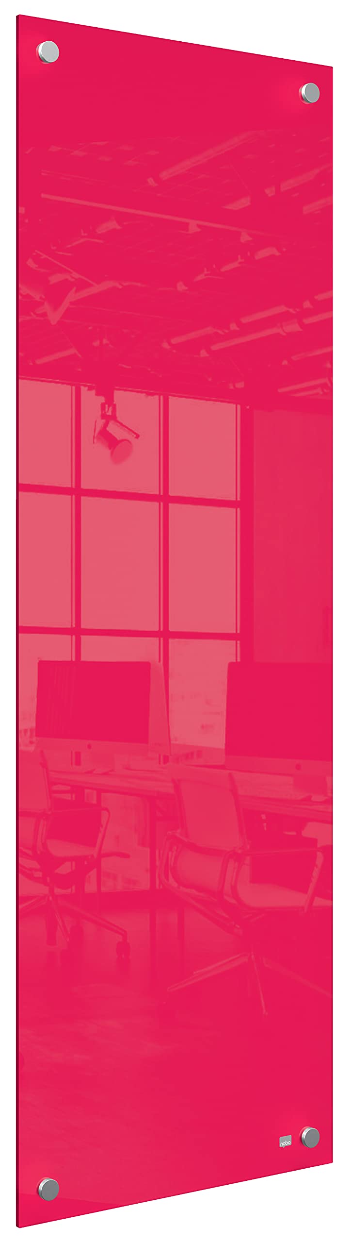 Nobo Small Glass Whiteboard Panel, Dry Erase Surface, Frameless, Corner Wall Mounting, Home/Office, 300 x 900 mm, Includes Marker Pen, Red, 1915606