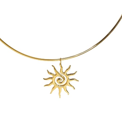 Gargantilha de sol de fogo, colar de corrente banhada a ouro, colar hipoalergênico, retrô, vintage, fashion, boho, férias, verão, praia, joias, festa, aniversário, dia dos namorados, presente para