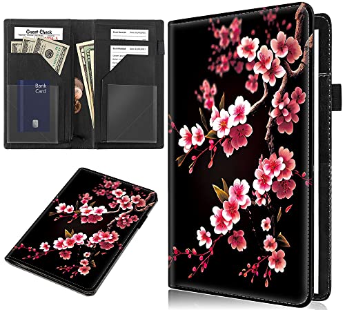 RYUITHDJP Server Books, Enlarged 9x5 Inches Server Book for Waitress, Waitress Books with Zipper Pocket Cherry Blossom Black Design Serving Book Organizer Restaurant Guest Check Presenter