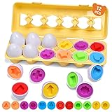 12 Matching Eggs for Toddler 1-3, Educational Learning Eggs Toys Color and Shape Sorting Recognition Skills Puzzle Toys Easter Basket Stuffer