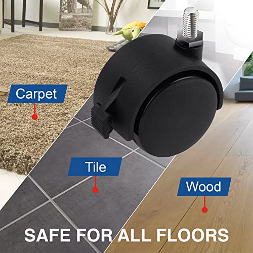 Guildrey Threaded Caster, M8-1.25 Swivel Stem for Replacement, Set of 4 Office Chair Wheels Twin Caster Wheels with Locking Brake