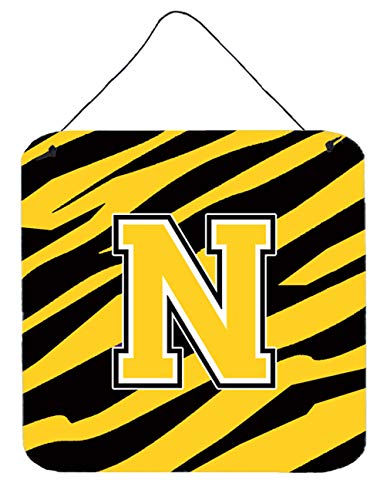 Caroline's Treasures CJ1026-NDS66 Letter N Initial Tiger Stripe - Black Gold Wall or Door Hanging Prints Aluminum Metal Sign Kitchen Wall Bar Bathroom Plaque Home Decor, 6x6, Multicolor