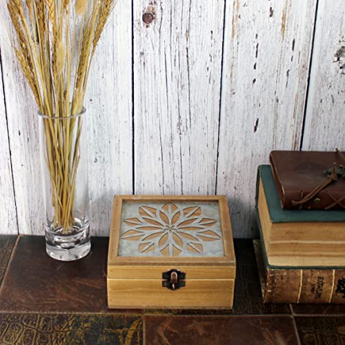 Cvhomedeco. Rustic Wooden Decorative Box Vintage Wood Storage Box With Lid And Hinged Square Stash Boxes For Photos, Jewelry, Keepsake And Gifts. Light Brown #TOP4
