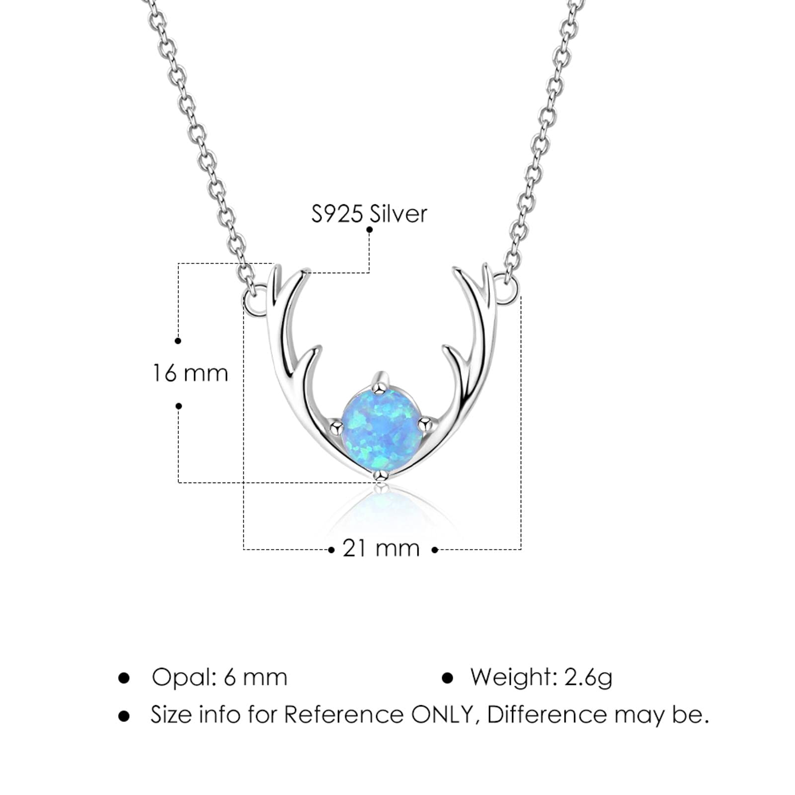 SALAN Collar con Forma De Astas De Ciervo De Alce De Joyería Fina De Plata De Ley 925 con Collares Y Colgantes De Ópalo Azul para Mujer