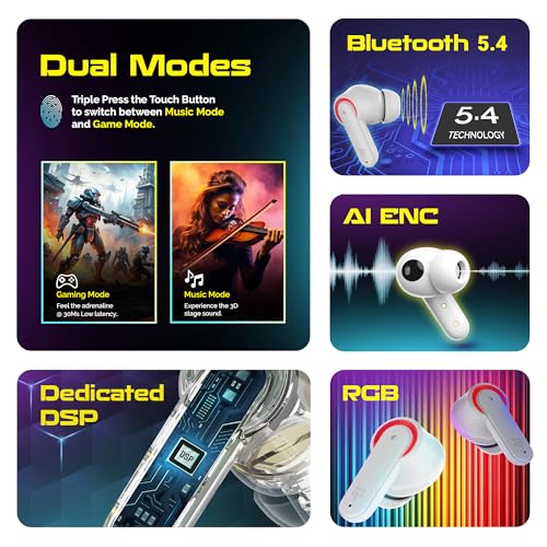 Image of CrossBeats Fury Max Gaming TWS in-Ear Buds |100hr Playtime Bluetooth Earphones | RGB Lights | BT v5.4 | 30ms Low Latency | 360 Spatial Audio | 3D Sound Stage | 6 mics AI ENC | Dual EQ Modes(Grey)