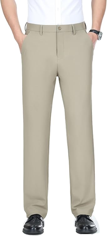 Mens Classic-Fit Dress Pants with 4 Pockets Expandable-Waist Stretch Lightweight Golf Pants