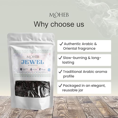 Image of Moheb Bukhur 25 Gram Arabic Fragrance Pouch | Long Lasting & Non-Toxic Bakhoor for Home, Office, Temple, Mosque | Use with Charcoal (Jewel)