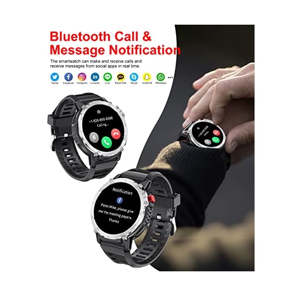 Military Smart Watch for Men with Bluetooth Call, 1.65'' DIY Screen Fitness Tracker with Music Storage/Heart Rate Sleep Monitor, 24 Modes Sport Smartwatch, 3ATM Waterproof Pedometer for Android iOS - Image 3