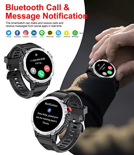 Military Smart Watch for Men with Bluetooth Call, 1.65'' DIY Screen Fitness Tracker with Music Storage/Heart Rate Sleep Monitor, 24 Modes Sport Smartwatch, 3ATM Waterproof Pedometer for Android iOS - Image 3
