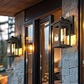 Emliviar 2 Pack Dusk to Dawn Outside Wall Mount Lighting, 11.8 inch Exterior Light Fixture with Clear Glass, Black Finish, 1803EW1-PC-2PK BK