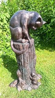 F&G Supplies Cat and Mouse stunning large 64cm (2ft) tall with an antique bronze hand finish garden sculpture ornament made from a polystone resin for a long life