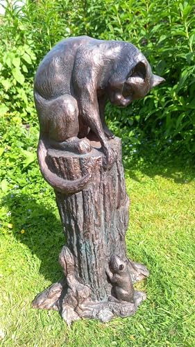 F&G Supplies Cat and Mouse stunning large 64cm (2ft) tall with an antique bronze hand finish garden sculpture ornament made from a polystone resin for a long life