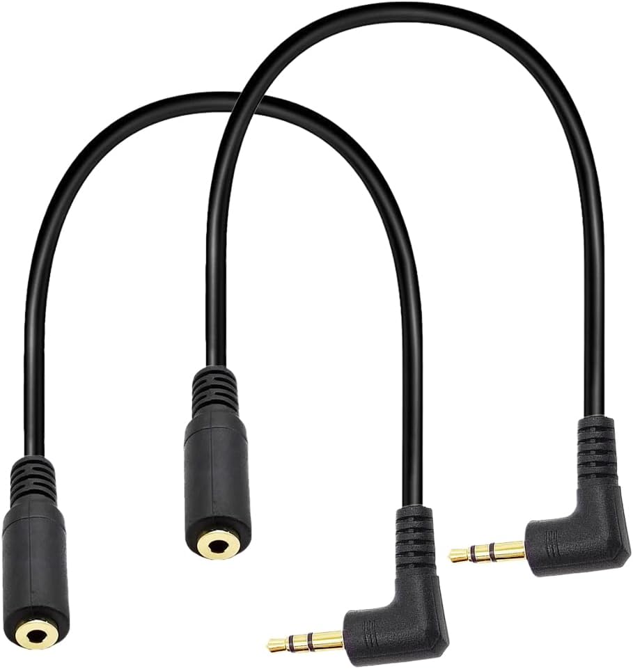 Seadream 2Pack 3.5mm Angle Male to 2.5mm Female Headset Audio Adapter Cable Extender Stereo Jack 8inch 3-Pole