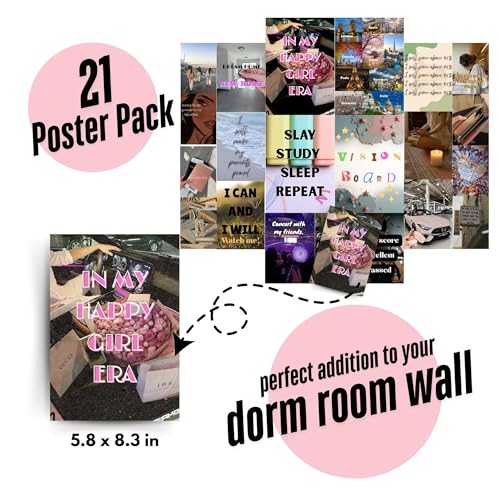Image of Vision Board 2026 Aesthetic Poster Kit | Set of 21 Motivational & Study Quotes Posters | 300 GSM Premium Prints + Wall-Friendly Tape | Girl Room Decor, Study Wall Art, Self-Growth Aesthetic