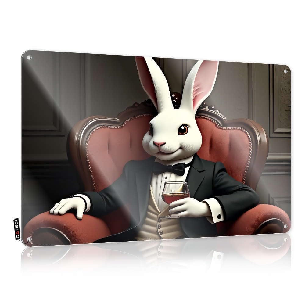 Fzfn Colour Industrial Decor, Funny Garden Decor Waterproof A Sophisticated Rabbit In A Tuxedo Enjoys A Glass Of Wine. | Farmhouse Rv Decor(30X40cm)