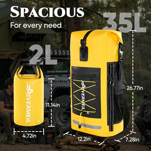 Mochila seca impermeable con cuerda elástica y bolsa pequeña impermeable Amarilla miniatura 2