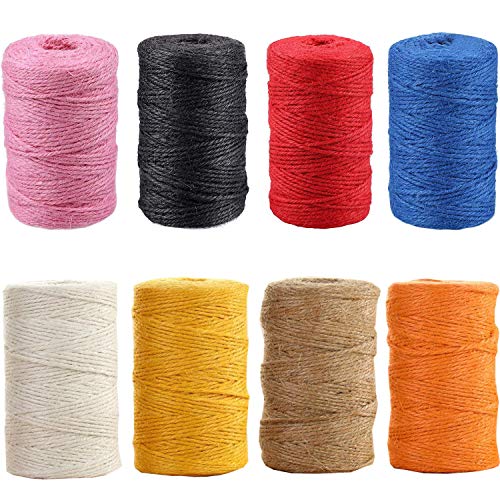 Liuer 8PCS Ficelle de Jute Ficelle Corde de Jute de 2 mm de Diamètre Couleur Jute Corde de pour l'emballage Cadeau Décoration de Mariage Emballage Jardin Arts Créatifs DIY(50M/Rouleau)