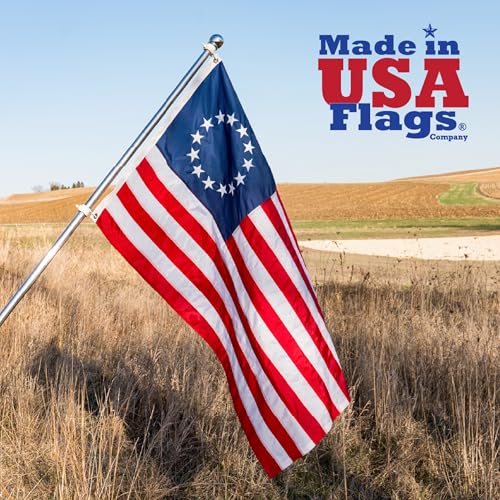 Betsy Ross flaga 8 x 13 cm, wytrzymała, trwała, odporna na blaknięcie, nylonowa wyprodukowana w USA, haftowana, 13 gwiazdek, szyte paski