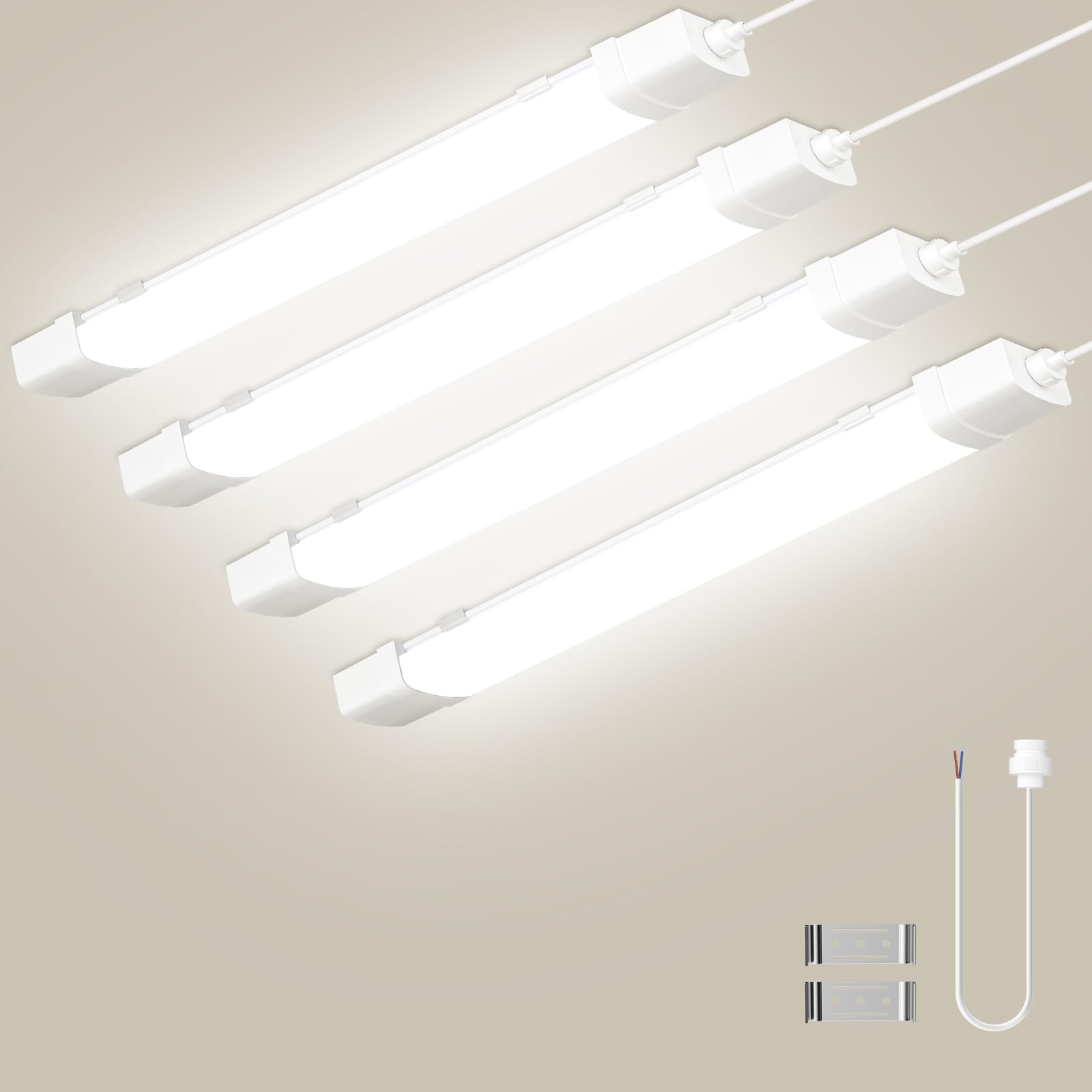 Sararoom 30W LED Feuchtraumleuchte Werkstattlampe, 4er 90CM 3000LM LED Röhre Kellerleuchte - 4500K IP65 Wasserdicht Deckenleuchte Deckenlampe mit Bewegungsmelder für Büro Garage Balkon Flur Treppe