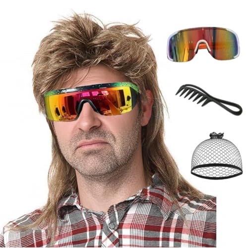 Lotfon Men's 80s Mullet Wig for Halloween and Retro-Themed Parties