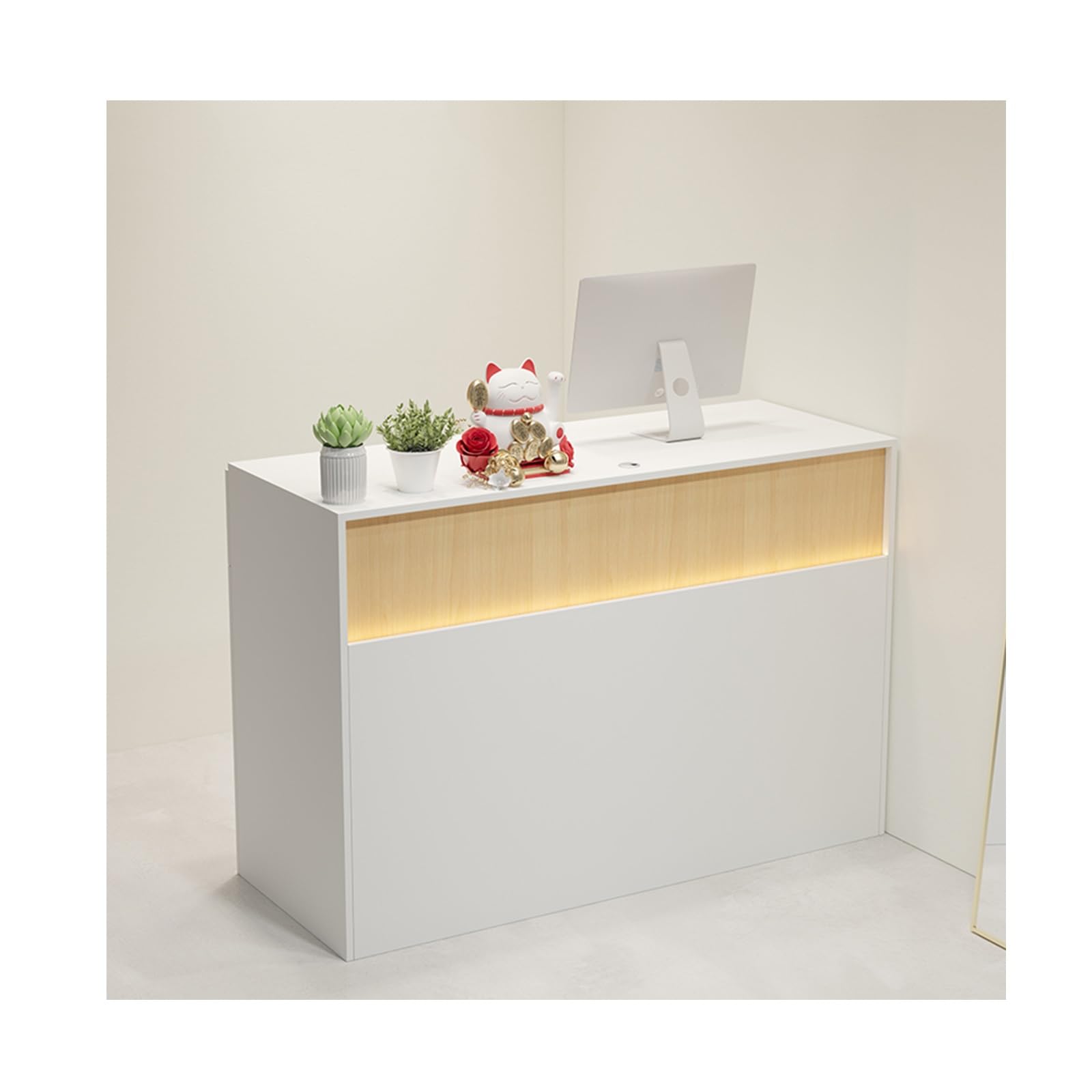 Rezeption, Empfangstresen, Kassentisch, Kassierer, Büro-Schließfachtisch mit Schubladenkabel, moderner Rezeptionstresen mit LED-Leuchten und Kabeldurchführung, stilvoller Rezeptionstresen fü
