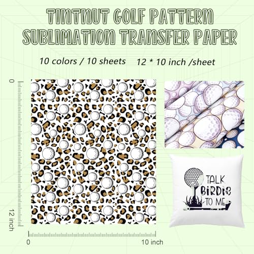 Tintnut Papel de transferência de sublimação padrão de golfe - 10 folhas 30,5 x 25,4 cm, folhas de t