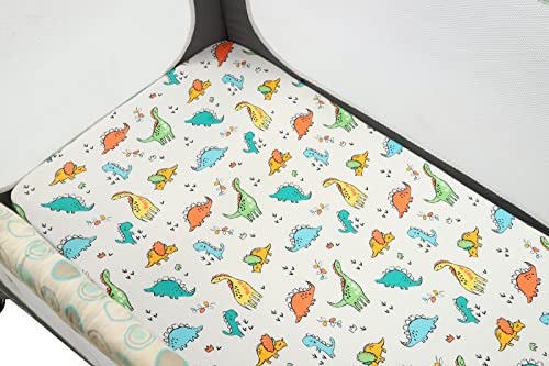 Pack N Play Sheets 2 Pack For Baby Boy, Stretchy Jersey Knitted Portable Mini Crib Sheets Playard Mattress Cover, Dinosaur Printing #TOP4