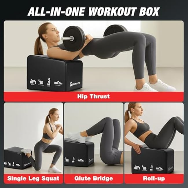 Hip Thrust Bench, Multi-Functional Workout Box with Non-Slip Pad for Hip Thrust, Glute Bridge, Strength Training, 700LB Load Capacity, Glute Workout Equipment for Home and Gym