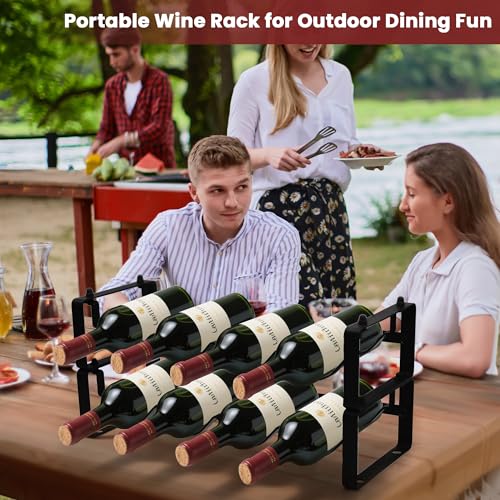 STAEVER Small Wine Rack for 8 Bottles – Expandable & Stackable Metal Wine Rack for Cabinet, Countertop, Floor, or Small Spaces – Compact Wine Storage Shelf for Kitchen, Bar, or Pantry (2 Tier, Black)