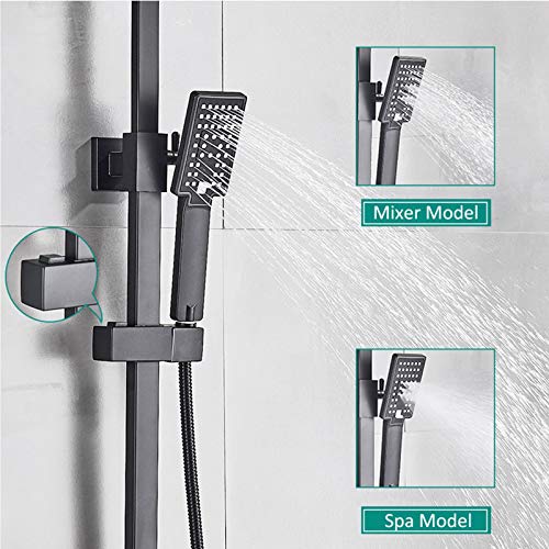 Robinet de douche noir mat complet avec colonne exposée et pommeau carré 8 pouces