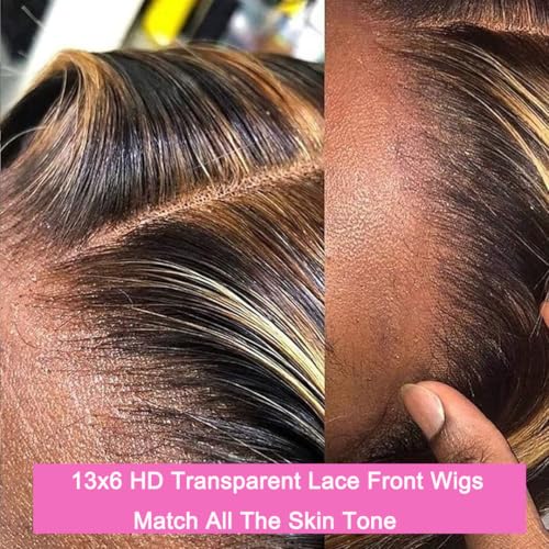 Image of 24 Inch Highlight Ombre Lace Front Wig Human Hair Deep Wave 13x6 HD Honey Blonde Lace Frontal Wigs P4 /27 Curly Human Hair Wig Glueless Wigs Human Hair