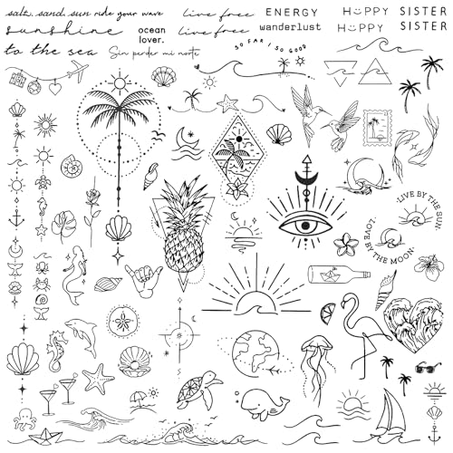 Coco Berming 3 folhas de areia tatuagens temporárias, tatuagem temporária de longa duração, para atividades quotidianas, férias, festas e férias na praia (preto)