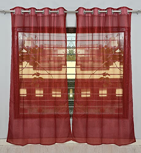 Image of HOME UTSAV 1 Piece Sheer Premium Tissue Net Polyester Curtains for Long Door 8 Feet, Maroon
